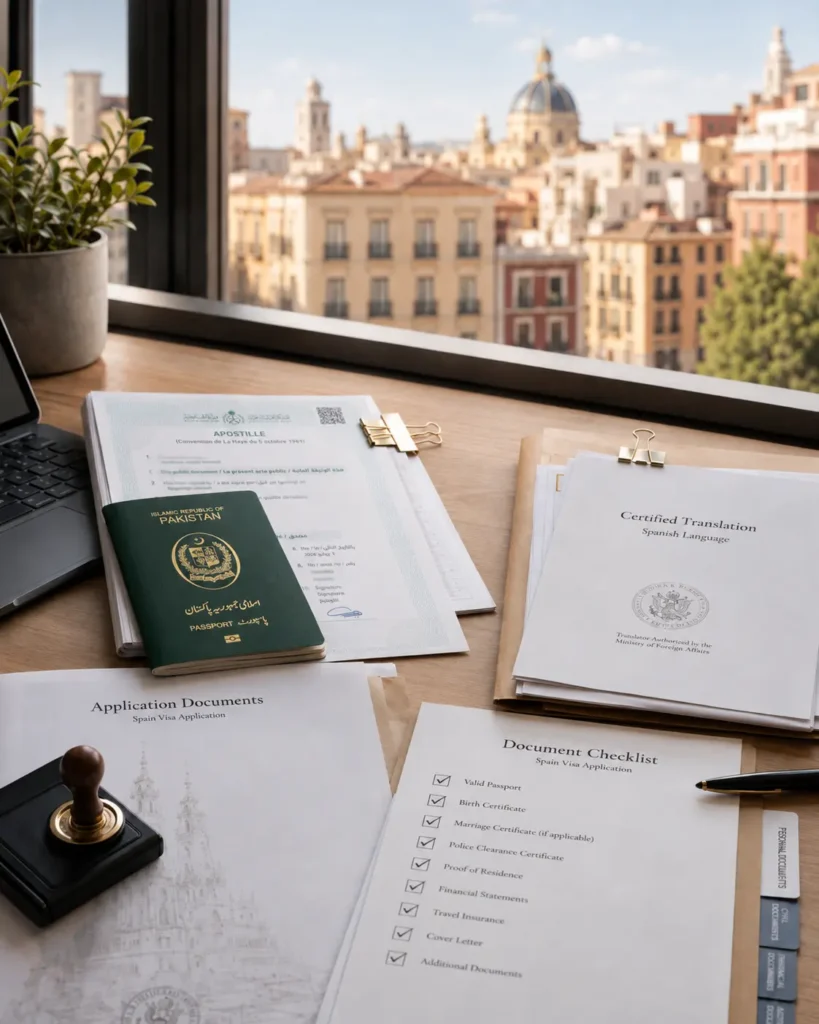 Documents prepared for a Spain application